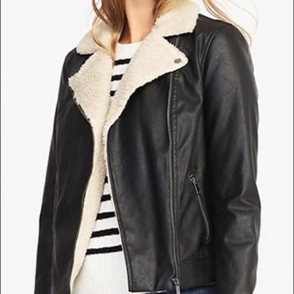 Faux Leather and Sherpa Moto Jacket